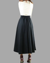 Load image into Gallery viewer, Wool skirt/Maxi skirt/winter skirt/a-line skirt/pleated skirt/dark blue skirt/elastic waist skirt/skirt with pockets A05