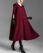 Load image into Gallery viewer, Cape coat with hood, wool poncho jacket, high neck coat, wool cloak coat, wool shawl winter coat, vintage cape(Y1908)