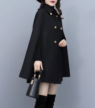Load image into Gallery viewer, Cape coat Women, wool poncho jacket, wool cloak coat, wool shawl winter coat, double breasted buttoned coat(Y1105)