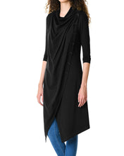 Load image into Gallery viewer, Tunic top/cotton tunic dress/asymmetrical t-shirt/long tops/cowl neck top/black tunic dress/3/4 sleeve dress Q206