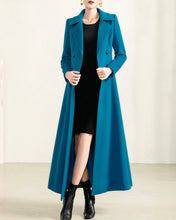 Load image into Gallery viewer, Long wool coat, wool jacket, coat dress, blue coat, winter coat, flare coat, buttoned jacket, wool overcoat (Y2172)
