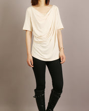 Load image into Gallery viewer, Short sleeve t-shirt, modal cotton top, boho drapes t-shirt, soft gray t-shirt, summer top(Y2049)