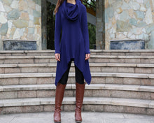 Load image into Gallery viewer, Cotton tunic tops, shawl collar top, knit tunic dress, plus size sweatshirt, oversized knit top, asymmetrical t-shirt(Y1084)