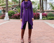 Load image into Gallery viewer, Cotton tunic tops, shawl collar top, knit tunic dress, plus size sweatshirt, oversized knit top, asymmetrical t-shirt(Y1084)