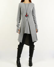 Load image into Gallery viewer, Cotton tunic dress, Thumb hole Sleeves tunic dress, crew neck top, Asymmetric T-shirt, Long Sleeve Tunic Top(Y1181)