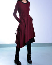 Load image into Gallery viewer, Women's cotton dress set/asymmetrical dress/plus size dress/long sleeve dress/layered dress/oversized dress/v-neck dress Q08