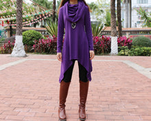 Load image into Gallery viewer, Cotton tunic tops, shawl collar top, knit tunic dress, plus size sweatshirt, oversized knit top, asymmetrical t-shirt(Y1084)