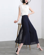 Load image into Gallery viewer, Women elastic waist Pants/cropped pants/chiffon pants/Wide leg pants/chiffon skirt pants/black pants/Plus Size pants P0038