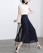 Load image into Gallery viewer, Women elastic waist Pants/cropped pants/chiffon pants/Wide leg pants/chiffon skirt pants/black pants/Plus Size pants P0038