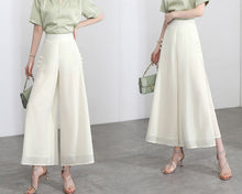Load image into Gallery viewer, Women elastic waist Pants/cropped pants/chiffon pants/Wide leg pants/chiffon skirt pants/black pants/Plus Size pants P0038