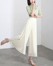 Load image into Gallery viewer, Women elastic waist Pants/cropped pants/chiffon pants/Wide leg pants/chiffon skirt pants/black pants/Plus Size pants P0038
