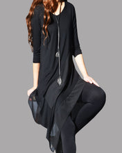 Load image into Gallery viewer, Women's 3/4 Sleeve Tunic top, Chiffon and Modal Tunic Dress, Asymmetrical Dress, Customized Dress, White dress, Casual t-shirt, half sleeve top(Q1997a)