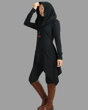 Load image into Gallery viewer, Cotton tunic tops, shawl collar top, knit tunic dress, plus size sweatshirt, oversized knit top, asymmetrical t-shirt(Y1084)