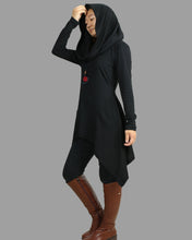 Load image into Gallery viewer, Cotton tunic tops, shawl collar top, knit tunic dress, plus size sweatshirt, oversized knit top, asymmetrical t-shirt(Y1084)