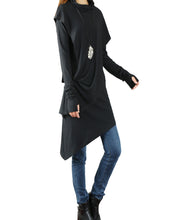 Load image into Gallery viewer, Rib Knit Dress/High Neck Dress/Thumb hole Sleeves t-shirt/Womens Tunic Dress/Cotton Asymmetric T-shirt/Long Sleeve Tunic Top/Oversized Shirt/Casual T-shirt Customized(Y1535S) - lijingshop