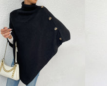 Load image into Gallery viewer, Turtleneck shawl, sweater poncho women, boho shawl, pullover sweater, cape top, high neck sweaters cape(P1085)