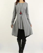 Load image into Gallery viewer, Cotton tunic dress, Thumb hole Sleeves tunic dress, crew neck top, Asymmetric T-shirt, Long Sleeve Tunic Top(Y1181)