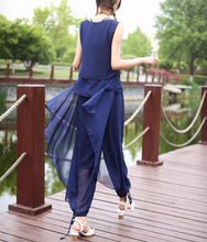 Load image into Gallery viewer, Chiffon top and skirt pants set, sleeveless tops, elastic waist pants, summer suit, wide leg pants, 2 pieces pants(P2121)