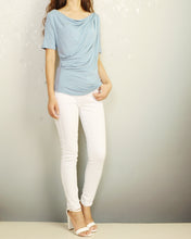 Load image into Gallery viewer, Short sleeve t-shirt, modal cotton top, boho drapes t-shirt, soft gray t-shirt, summer top(Y2049)