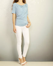 Load image into Gallery viewer, Short sleeve t-shirt, modal cotton top, boho drapes t-shirt, soft gray t-shirt, summer top(Y2049)