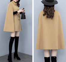 Load image into Gallery viewer, Cape coat Women, wool poncho jacket, wool cloak coat, wool shawl winter coat, black buttoned coat(Y1205)