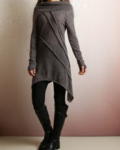 Load image into Gallery viewer, women's tunic dress, off shoulder sweater dress, long sleeve top with thumbholes, tunic top for leggings, lightweight sweaters (Y2078)