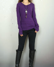 Load image into Gallery viewer, Women's Long Long Sleeves top, purple t-shirt, V-neck top, bottoming Cotton t-Shirt, form fitting top(Y2080)