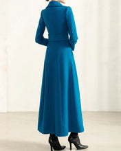 Load image into Gallery viewer, Long wool coat, wool jacket, coat dress, blue coat, winter coat, flare coat, buttoned jacket, wool overcoat (Y2172)