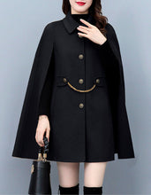 Load image into Gallery viewer, Cape coat Women, wool poncho jacket, wool cloak coat, wool shawl winter coat, black buttoned coat(Y1205)