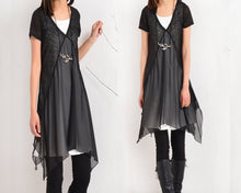 Load image into Gallery viewer, Women's cotton tunic dress/cotton tank dress/asymmetrical tunic dress/plus size top/v-neck tunic dress/two pieces dress/short sleeve t-shirt Q0088