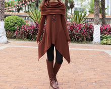 Load image into Gallery viewer, Cotton tunic tops, shawl collar top, knit tunic dress, plus size sweatshirt, oversized knit top, asymmetrical t-shirt(Y1084)