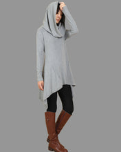 Load image into Gallery viewer, Cotton tunic tops, shawl collar top, knit tunic dress, plus size sweatshirt, oversized knit top, asymmetrical t-shirt(Y1084)