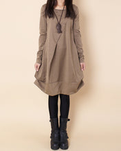 Load image into Gallery viewer, Women's cotton dress/tunic dress/Tunic top women/long t-shirt/long tops/crew neck top/black tunic dress/long sleeve dress Q2068