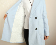 Load image into Gallery viewer, Overcoat women, double breasted coat, wool jacket, long coat, winter coat, light blue jacket(Y2118)