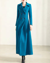 Load image into Gallery viewer, Long wool coat, wool jacket, coat dress, blue coat, winter coat, flare coat, buttoned jacket, wool overcoat (Y2172)