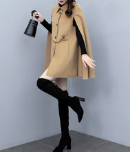 Load image into Gallery viewer, Cape coat Women, wool poncho jacket, wool cloak coat, wool shawl winter coat, black buttoned coat(Y1205)