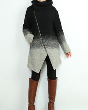 Load image into Gallery viewer, Wool Gradient Color Coat/Asymmetrical jacket/Winter Jacket/Wool Coat/Trench Coat/zipper coat/Long Overcoat(Y5130)