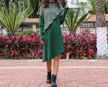 Load image into Gallery viewer, Women's cowl neck dress, loose fit dress, cotton dress, long sleeve dress, sweater dress, asymmetrical dress, dress with poncho(Q1079)