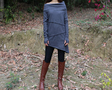Load image into Gallery viewer, Women's cotton tunic top, cowl neck tunic dress with thumb hole, Asymmetrical tunic, oversized t-shirt,pullover sweaters (Y2077)