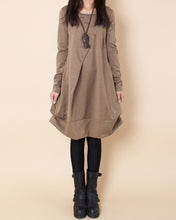 Load image into Gallery viewer, Women's cotton dress/tunic dress/Tunic top women/long t-shirt/long tops/crew neck top/black tunic dress/long sleeve dress Q2068