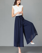 Load image into Gallery viewer, Women chiffon skirt pants/chiffon trousers/Wide leg pants/black pants/high waist trousers/elastic waist Pants/Plus Size pants P0018