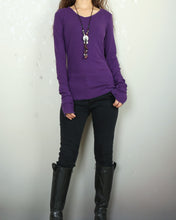 Load image into Gallery viewer, Women's Long Long Sleeves top, purple t-shirt, V-neck top, bottoming Cotton t-Shirt, form fitting top(Y2080)