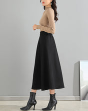 Load image into Gallery viewer, Wool skirt/Midi skirt/Winter skirt/A-line skirt/dark blue skirt/elastic waist skirt/skirt with pockets/customized skirt A008