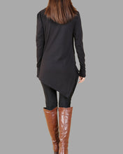 Load image into Gallery viewer, Tunic tops for women, cotton tunic dress, long sleeve t-shirt, long top, dark blue cotton top(Y1041)