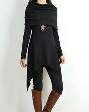 Load image into Gallery viewer, Cotton tunic tops, shawl collar top, knit tunic dress, plus size sweatshirt, oversized knit top, asymmetrical t-shirt(Y1084)