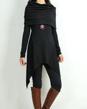 Load image into Gallery viewer, Cotton tunic tops, shawl collar top, knit tunic dress, plus size sweatshirt, oversized knit top, asymmetrical t-shirt(Y1084)