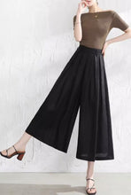 Load image into Gallery viewer, Women linen pants/Cropped trousers/black pants/high waist trousers/wide leg pants/elastic waist Pants/palazzo pants P0025