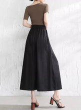 Load image into Gallery viewer, Women linen pants/Cropped trousers/black pants/high waist trousers/wide leg pants/elastic waist Pants/palazzo pants P0025