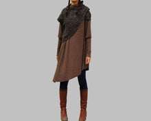 Load image into Gallery viewer, Women's asymmetrical dress/cotton dress/plus size knit top/shawl collar tunic dress/pullover sweater/oversized dress/long sleeve dress Q107