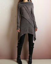 Load image into Gallery viewer, women's tunic dress, off shoulder sweater dress, long sleeve top with thumbholes, tunic top for leggings, lightweight sweaters (Y2078)